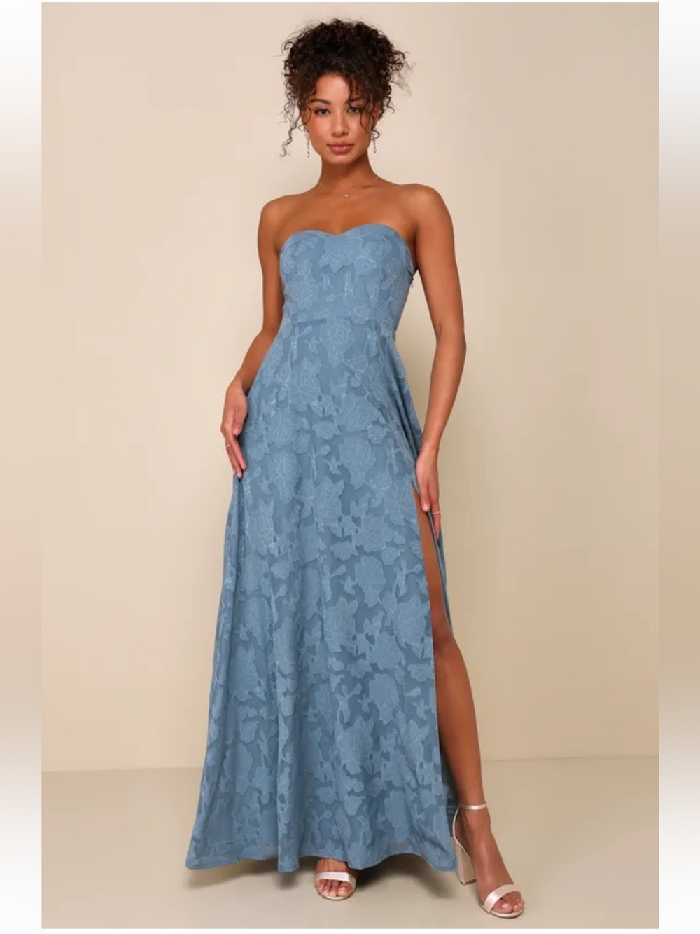 NWT Lulus Garden of Romance Dusty Blue Floral Burnout Strapless Maxi Dress